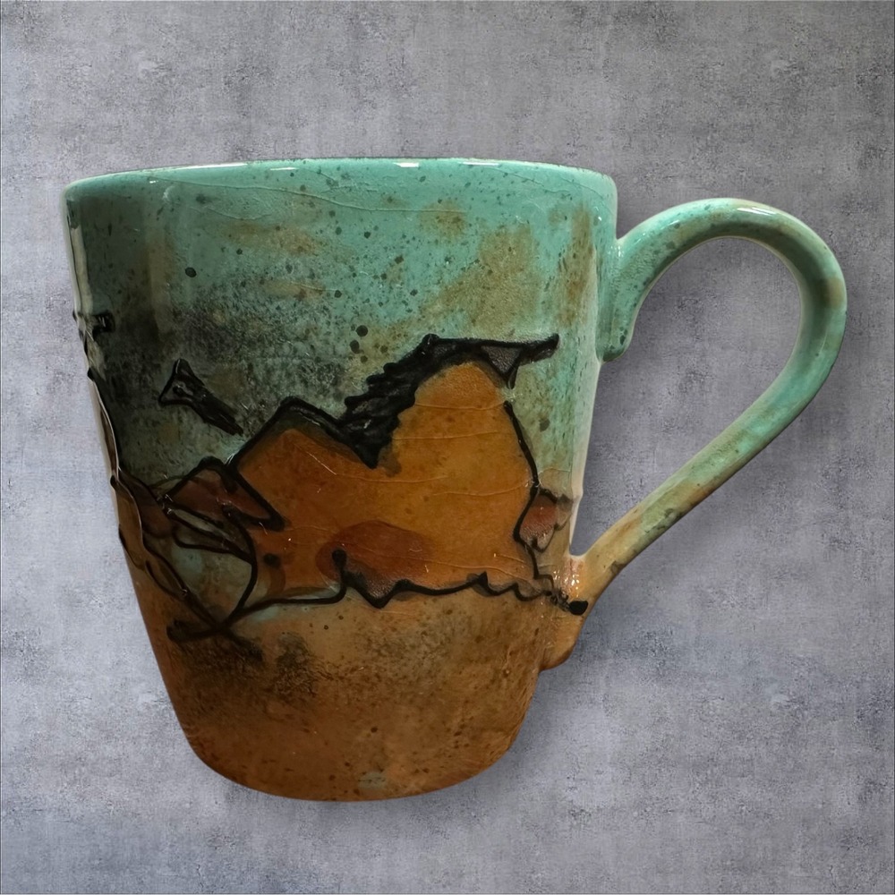 Orion Crossing Fine Art Horse Coffee Tea Mug Cave Art Pottery Signed Turquoise
